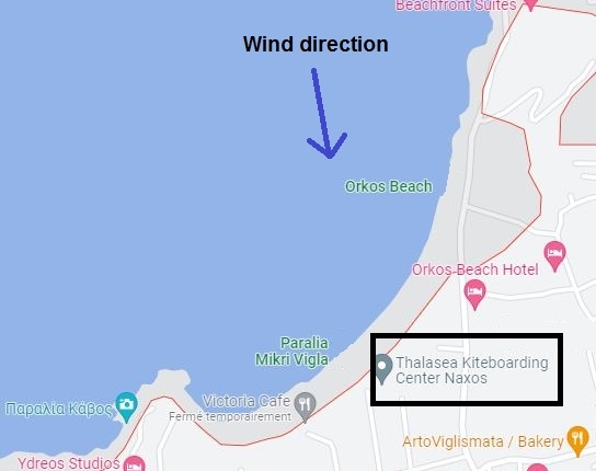 google maps view of mikri vigla kite spot